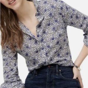 J.Crew Liberty Fabric Women 18 White Midnight Floral Button Up Perfect Shirt